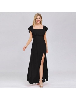 Elegant High Waist Open Hem Chiffon Maxi Dresses for Women Sexy Square Collar Sleeveless Backless Dress Club Party Dresses #20