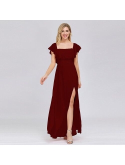 Elegant High Waist Open Hem Chiffon Maxi Dresses for Women Sexy Square Collar Sleeveless Backless Dress Club Party Dresses #20