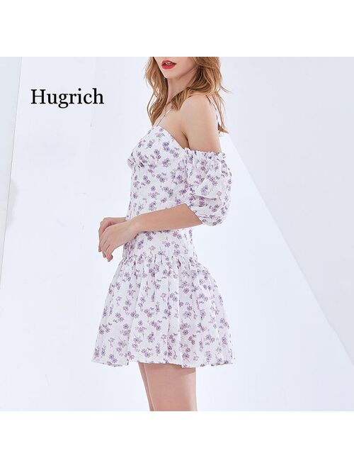 Summer 2021 New Women's Sexy Off Shoulder Stitching Colorful Machine Sling Print Dress