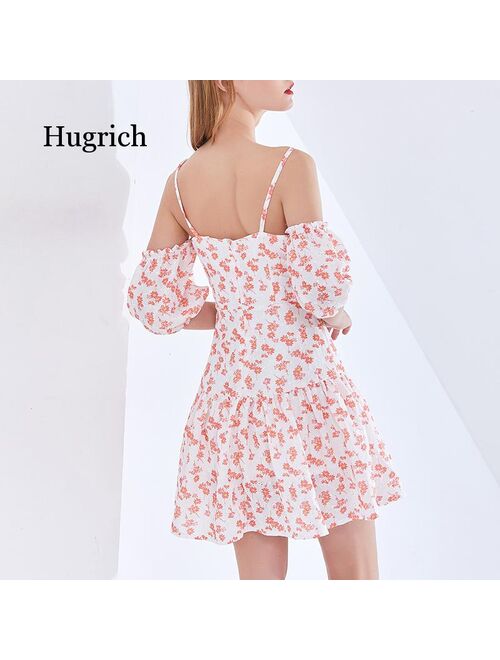 Summer 2021 New Women's Sexy Off Shoulder Stitching Colorful Machine Sling Print Dress