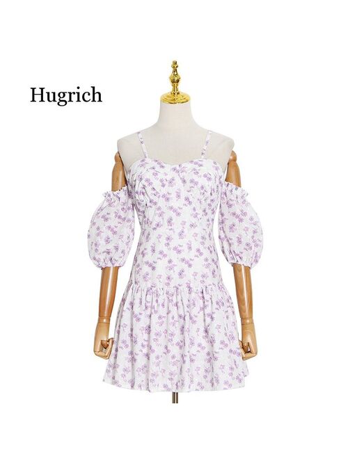 Summer 2021 New Women's Sexy Off Shoulder Stitching Colorful Machine Sling Print Dress