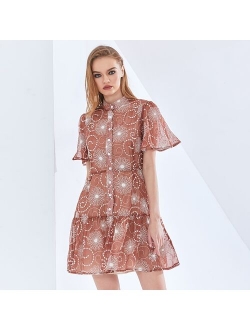 Print Perspective Summer for Women Short Sleeve High Waist Elegant Oversized Dresses 2021 Womens Clothing