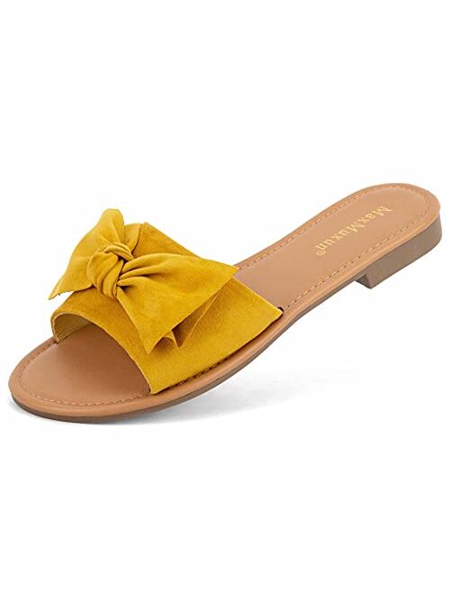 MaxMuxun Women's Bow Tie Slip On Flat Slide Sandals