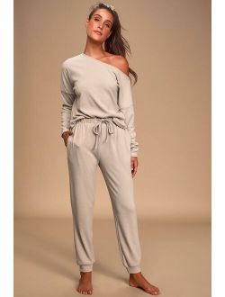 Dressed to Chill Taupe Ribbed Drawstring Joggers