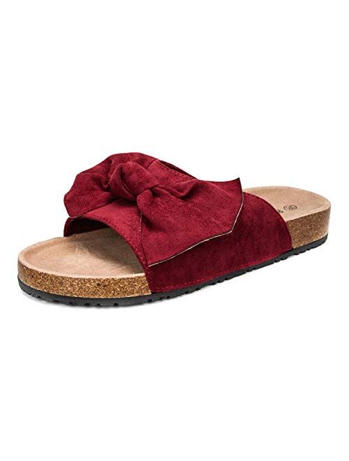 COASIS Women's Slides Sandals with Bow Cork Footbed Slip On Casual Sandals