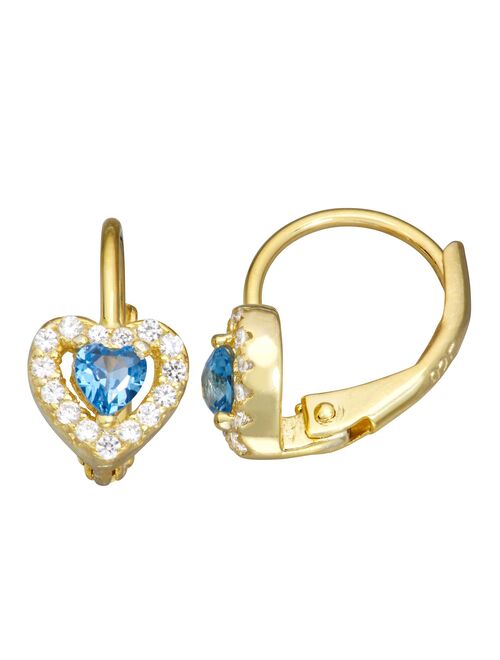 Kids' Junior Jewels 14k Gold Over Silver Cubic Zirconia Birthstone Heart Earrings