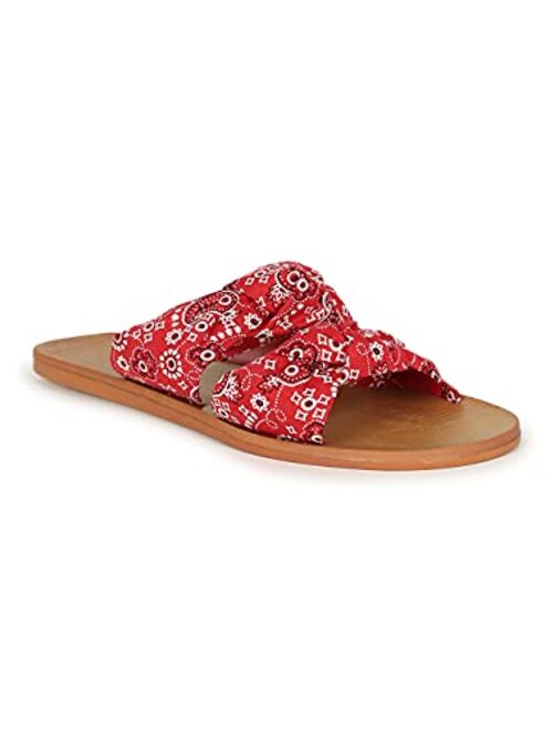 Alrisco Women's Knotted Design Double Strap Multi Print Slide Sandal 20577