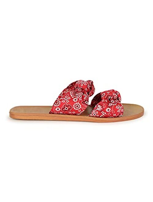 Alrisco Women's Knotted Design Double Strap Multi Print Slide Sandal 20577