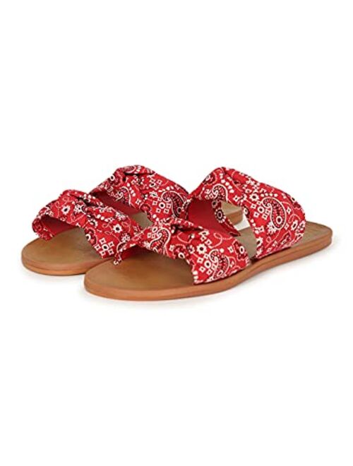 Alrisco Women's Knotted Design Double Strap Multi Print Slide Sandal 20577