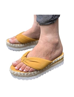 Aniywn Summer Bow Tie Flip Flops Flat Espadrille Platform Wedge Sandals for Women Casual Breathable Open Toe Sandals