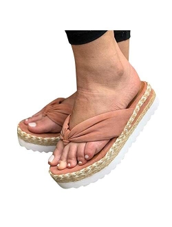 Aniywn Summer Bow Tie Flip Flops Flat Espadrille Platform Wedge Sandals for Women Casual Breathable Open Toe Sandals