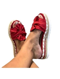 Aniywn Summer Bow Tie Flip Flops Flat Espadrille Platform Wedge Sandals for Women Casual Breathable Open Toe Sandals