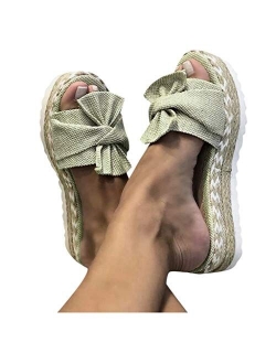 Aniywn Summer Bow Tie Flip Flops Flat Espadrille Platform Wedge Sandals for Women Casual Breathable Open Toe Sandals