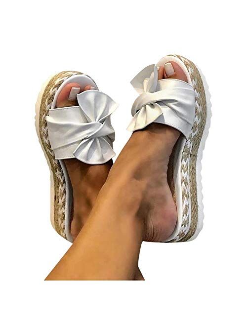 Aniywn Summer Bow Tie Flip Flops Flat Espadrille Platform Wedge Sandals for Women Casual Breathable Open Toe Sandals