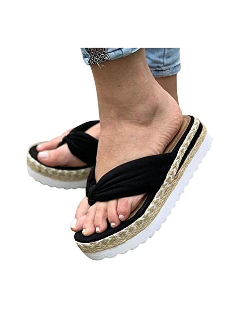 Aniywn Summer Bow Tie Flip Flops Flat Espadrille Platform Wedge Sandals for Women Casual Breathable Open Toe Sandals