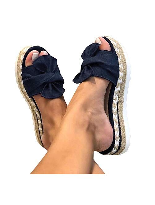 Aniywn Summer Bow Tie Flip Flops Flat Espadrille Platform Wedge Sandals for Women Casual Breathable Open Toe Sandals