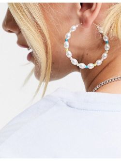 beaded and pearl hoop earrings in white mix