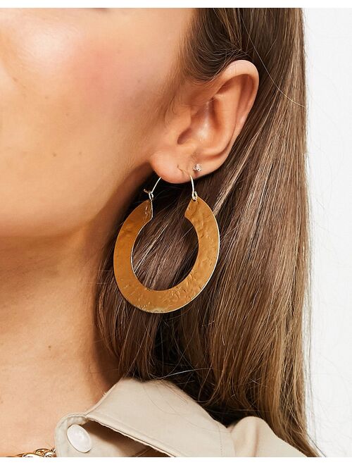 ASOS DESIGN hoop earrings in hammered flat edge design in gold tone