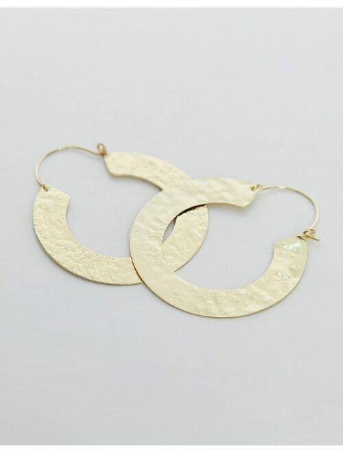 ASOS DESIGN hoop earrings in hammered flat edge design in gold tone