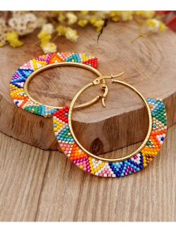 Don't AsK Red Multicolor Miyuki Seed Bead Hoop Earrings