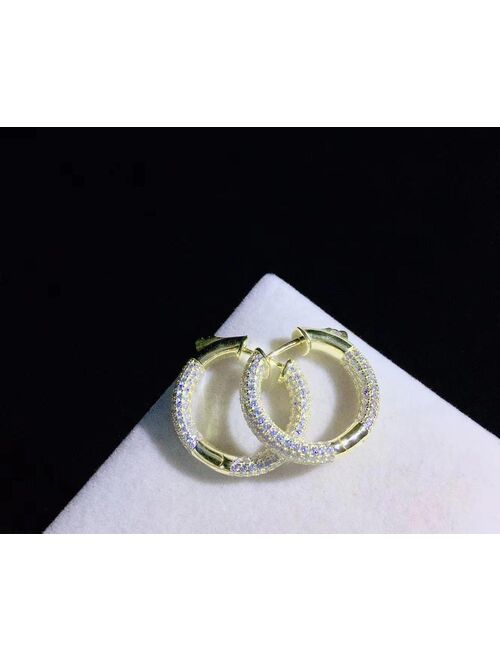 925 sterling silver with cubic zircon circle earring green yellow color fine women jewelry simple style daily use free shipping