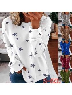 Autumn New Long Sleeve T-Shirt Women Pentagram Printed O-Neck White Tee 2021 Casual Top S-5XL Big Size Female Loose T-Shirts