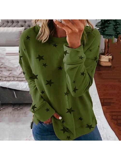 Autumn New Long Sleeve T-Shirt Women Pentagram Printed O-Neck White Tee 2021 Casual Top S-5XL Big Size Female Loose T-Shirts