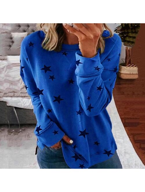 Autumn New Long Sleeve T-Shirt Women Pentagram Printed O-Neck White Tee 2021 Casual Top S-5XL Big Size Female Loose T-Shirts