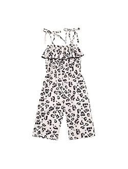 FURONGWANG6777BB Girl Halter Strap Rompers Toddler Sleeveless Leopard Print One-Piece Ruffle Jumpsuits 1-6T (Color : Beige, Kid Size : 24M)