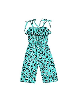 FURONGWANG6777BB Girl Halter Strap Rompers Toddler Sleeveless Leopard Print One-Piece Ruffle Jumpsuits 1-6T (Color : Beige, Kid Size : 24M)