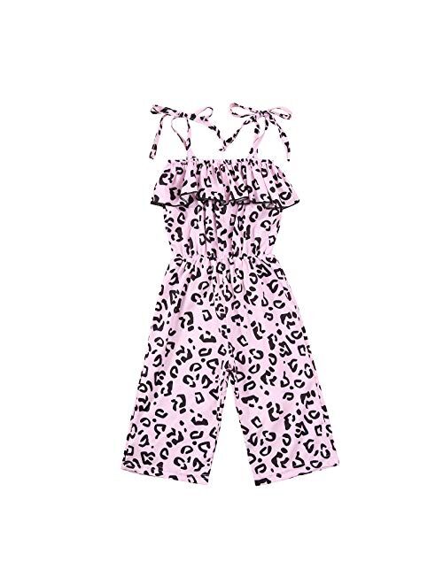 FURONGWANG6777BB Girl Halter Strap Rompers Toddler Sleeveless Leopard Print One-Piece Ruffle Jumpsuits 1-6T (Color : Beige, Kid Size : 24M)