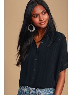 Everlee Black Striped Button-Up Top