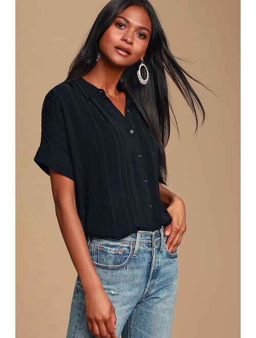 Lulus Everlee Black Striped Button-Up Top