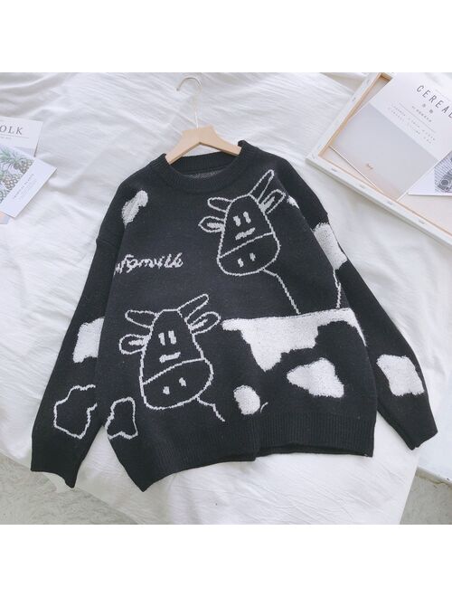 Harajuku Animal Women Sweaters Vintage O Neck Long Sleeve Female Pullovers 2020 Autumn New Chic Streetwear Sueter Mujer