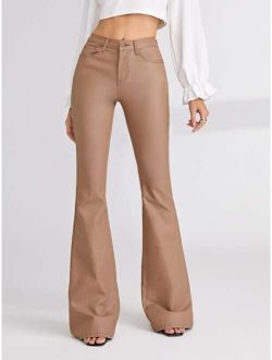 Solid Coated Flare Leg Jeans