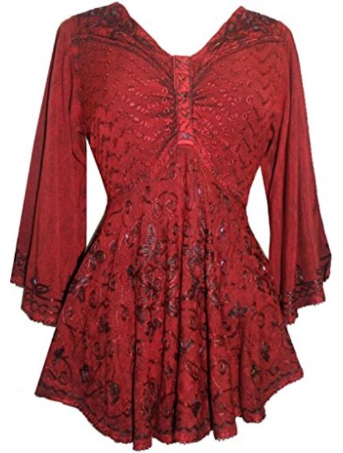 Agan Traders Women's Medieval Butterfly Embroidered Sequin Flair Bell Sleeve Top Blouse 116 B