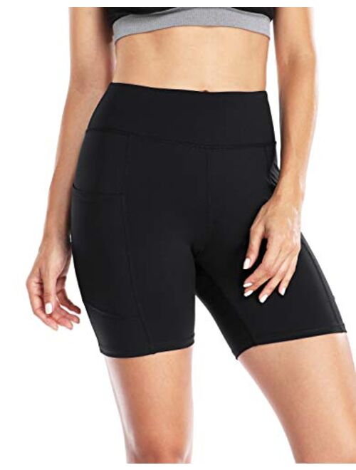 ATTRACO Women's High Waist Biker Shorts with Pockets Yoga Workout Shorts Tummy Control