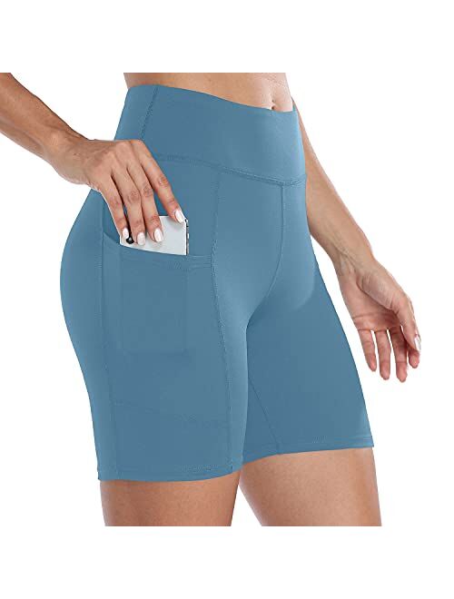 ATTRACO Women's High Waist Biker Shorts with Pockets Yoga Workout Shorts Tummy Control