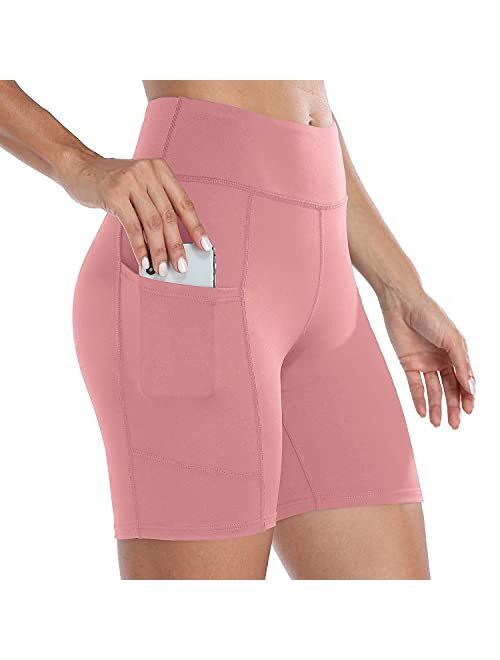 ATTRACO Women's High Waist Biker Shorts with Pockets Yoga Workout Shorts Tummy Control