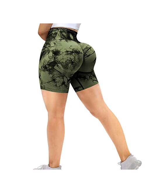 MOHUACHI High Waisted Workout Shorts for Women Ruched Butt Lifting Yoga Shorts Tummy Control Leggings