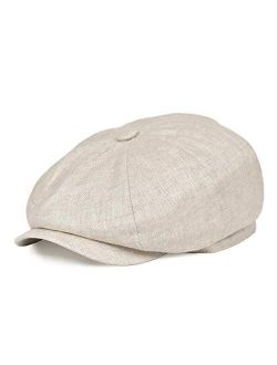 BOTVELA Men's Linen Newsboy Cap Herringbone Breathable Summer Hat