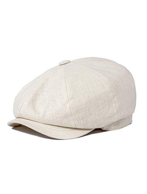 BOTVELA Men's Linen Newsboy Cap Herringbone Breathable Summer Hat