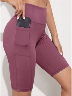 High Stretch Wide Band Waist Sports Shorts With Phone Pocket