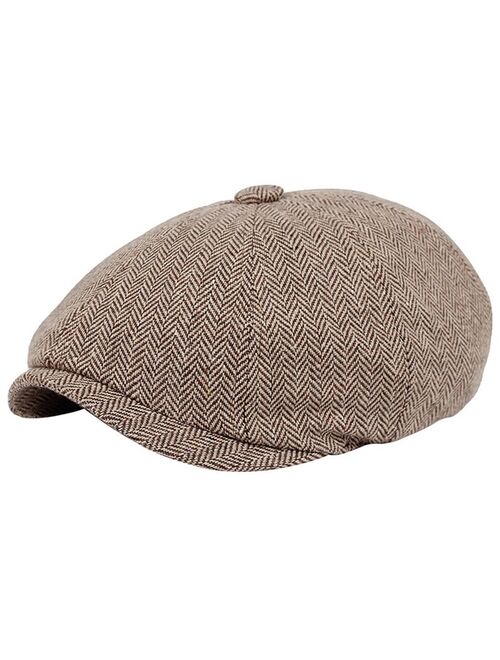 Wool Tweed Newsboy Cap Herringbone Men Women Gatsby Retro Hat Driver Flat Cap Octagonal Hat Brown Light Grey Dark Grey