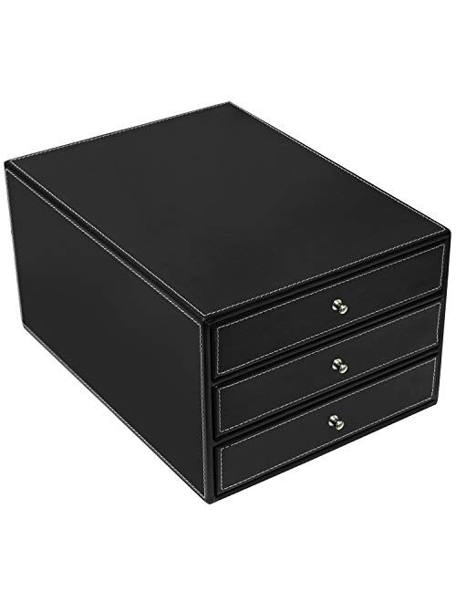 MyGift Executive Black Leatherette 3 Drawers File Cabinet/Office Supplies Desk Storage/Jewelry Organizer Box