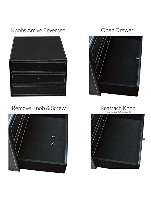 MyGift Executive Black Leatherette 3 Drawers File Cabinet/Office Supplies Desk Storage/Jewelry Organizer Box