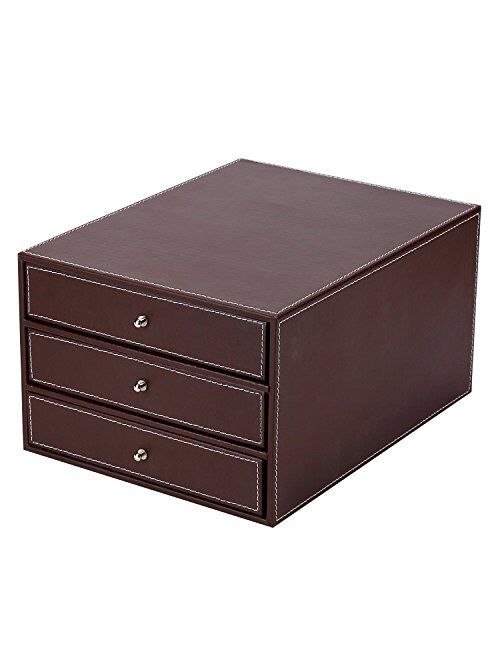 MyGift Executive Black Leatherette 3 Drawers File Cabinet/Office Supplies Desk Storage/Jewelry Organizer Box