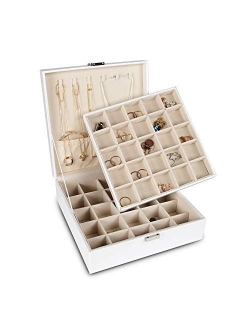 Frebeauty Earring Organizer Classic Jewelry Box 50 Slots Double Layer Jewelry Storage Case with 6 Necklace Hook and Bracelet Pocket (Turquoise)