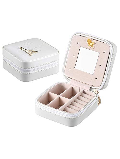 Jewelry Box Travel Jewelry Box Multifunctional jewelry box, Portable Jewelry Case with Mirror Double layer and Removable Dividers. Ideal Travel case for Necklace Earring 