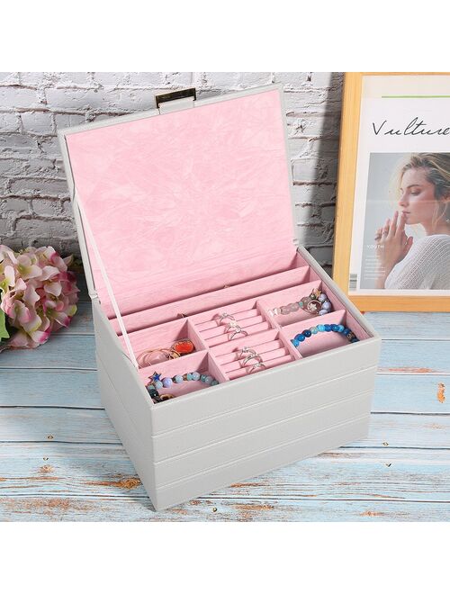 Jewellery Organizer Packaging 4 Layers PU Leather Ear Stud Storage Box Detachable Jewelry Organizer Case Jewelry Case Gift